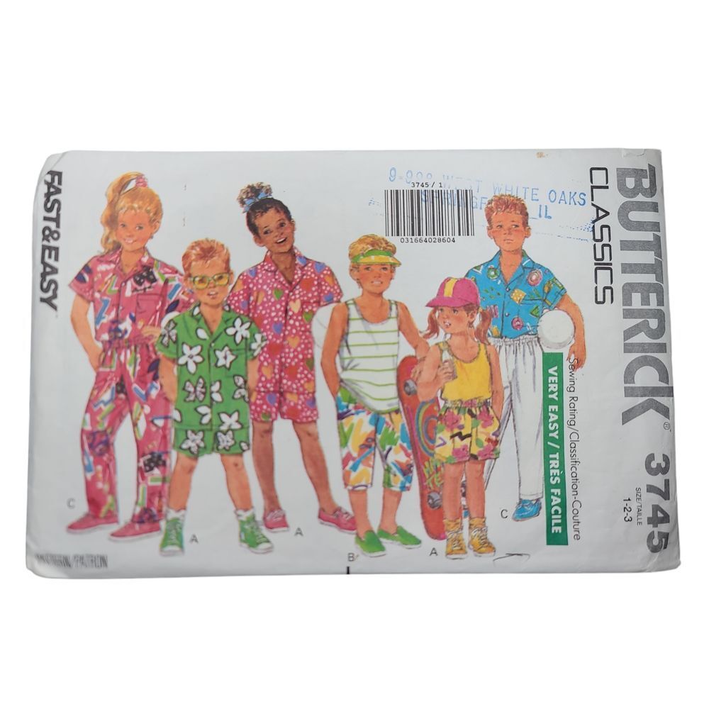 Butterick 3745 Vintage Children's Summer Coordinates Sewing Pattern Toddler 1-3